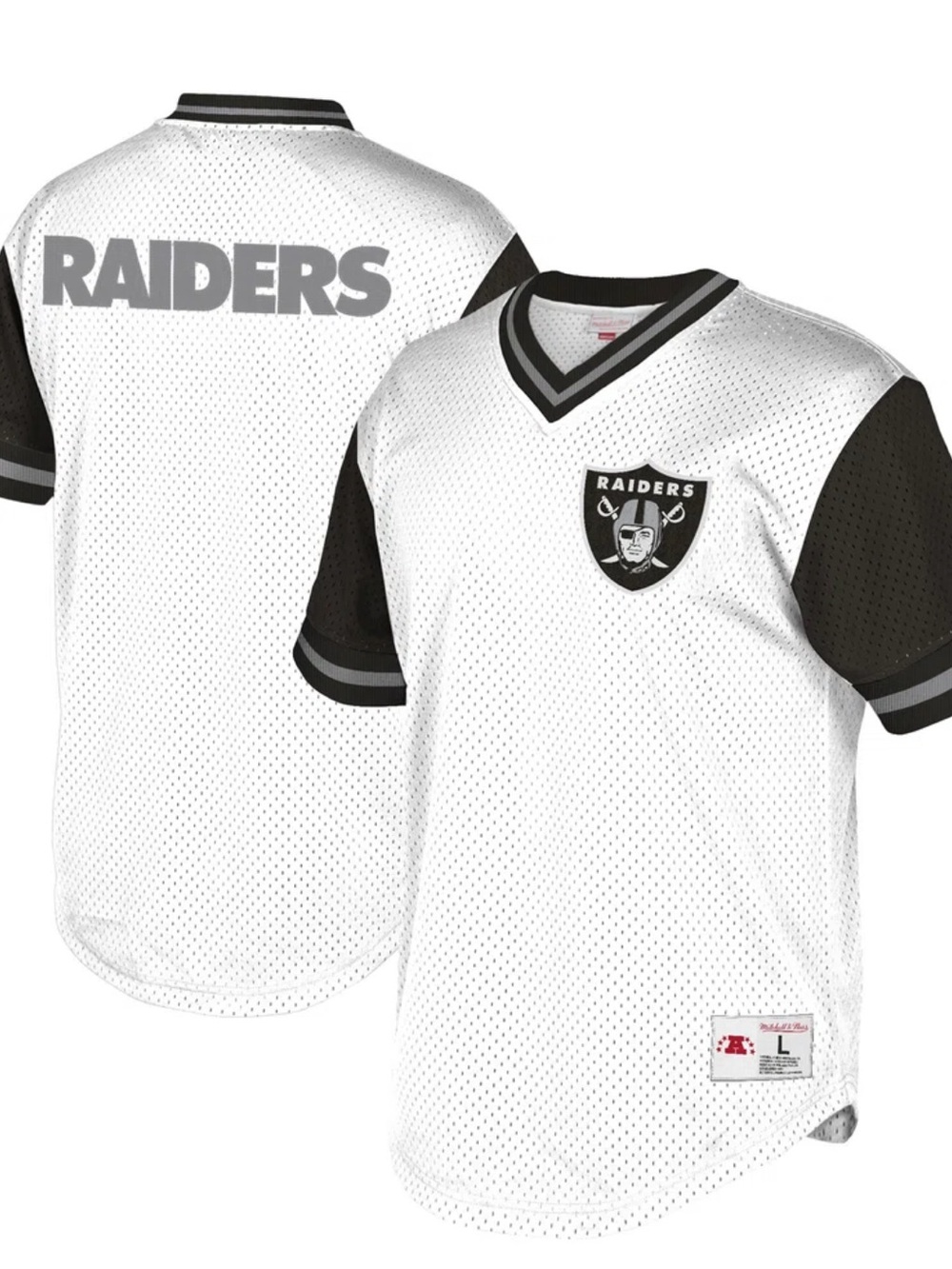 Las Vegas Raiders White and Black Mesh V-Neck Jersey